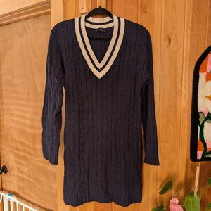 Gap Collegiate Athletic V Neck Long Sleeve Tall Sweater Dress Dark Academia S M